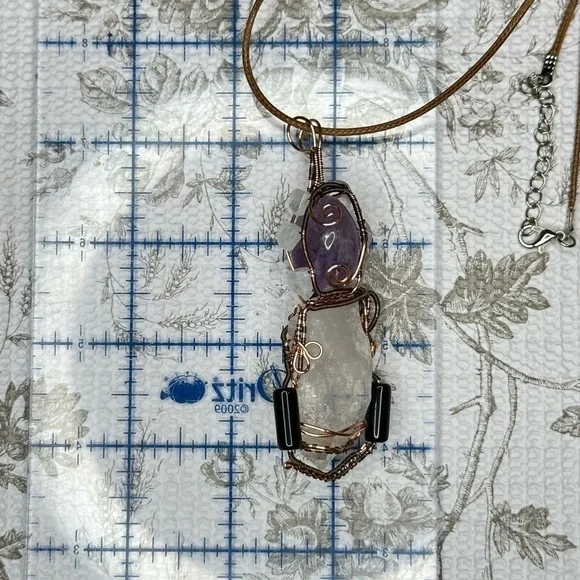 Handmade copper wire wrap pendant necklace gemstone quartz moonstone onyx - Picture 9 of 10